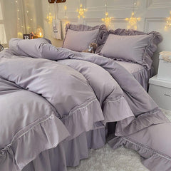 Twin Double Queen Violet Bedding Mermaid Long Ruffles Duvet Cover set Brushed Microfiber Soft Quilt Cover Bedskirt Pillow shams