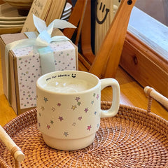 YICKYUE  -  Kawaii Star Coffee Cups Aesthetic Cute Ceramic Mug 300ml Original Korea Cup For Tea Water Juice Mocha Espresso Cup Women Gift