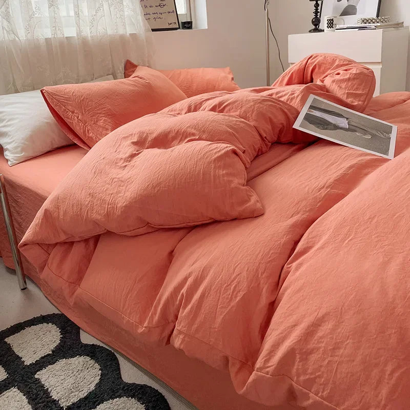 YICKYUE  -  Japanese Style Two-patchwork Colours Washed Bedding Set Queen Soft Breathtable Duvet Cover Set for Single Double Bed Quilt Cover