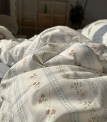 YICKYUE  -  Elegant french floral geometric blue bedding set girl,twin full queen king cotton home textile bed sheet pillow case quilt cover