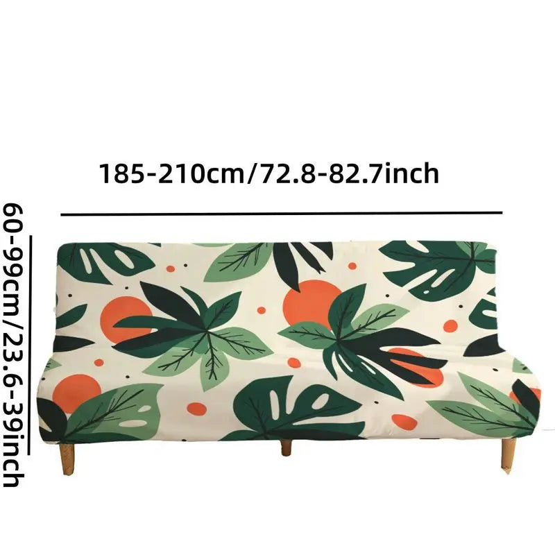 Flat print stretch sofa bed armless sofa cover green plant pattern on beige background
