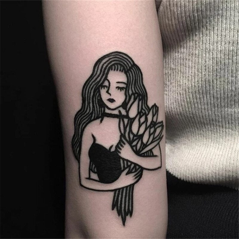 Black Sexy Female Bouquet Pattern Temporary Tattoo Female Male Arm Leg Fake Tattoo Body Art Character Sticker