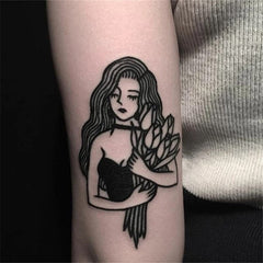 Black Sexy Female Bouquet Pattern Temporary Tattoo Female Male Arm Leg Fake Tattoo Body Art Character Sticker