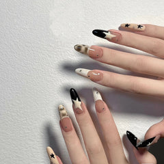 YICKYUE  -  10pcs Handmade Star Long French False Nails Press on Nails Fake Nials Reusable Wearable Nail Tips Artificial False Nails