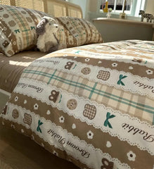 YICKYUE  -  Fashion cute cartoon cookie bedding set teen,twin full queen king brown cotton home textile bed sheet pillow case quilt cover