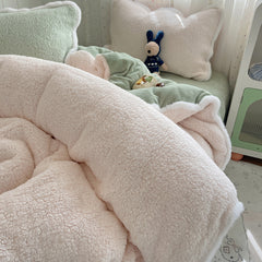 YICKYUE  -  Winter Thicken Warm Berber Fleece Princess Bedding Set Queen Size Plush Soft Duvet Cover Set Flat/Fitted Bed Sheet Pillowcases