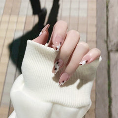 24Pcs False Nails Black White Wavy Lines Detachable Long Ballerina Fake Nails Wearable Full Cover Press On Nail Art Tips Makeup