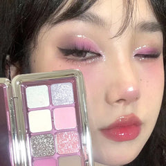Yickyue 12 Color Matte Pearlescent Eyeshadow Palette Shimmer Milk Tea Cement Color Eye Shadow Tray Shiny Long Lasting Eye Makeup