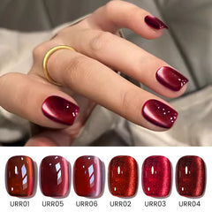 YICKYUE  -  15ml Winter Red Shine Cat Magnetic Gel Nail Polish Sparkling Red Glitter Semi Permanent Soak Off Top Shiny Whitening