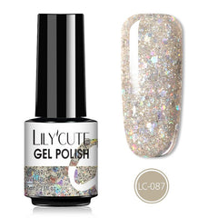 LILYCUTE 7ml Glitter Gel Nail Polish Semi Permanent Rose Gold Luminous Nail Art Varnish Base Top Coat Soak Off Nails UV Led Gel