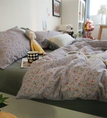 YICKYUE  -  Rustic pastoral purple green bed set,french floral cotton twin full queen king home textile flat sheet pillow case duvet cover