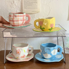 YICKYUE  -  Retro Handpainted Cup & Saucer Set