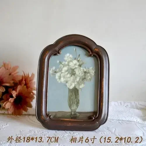 YICKYUE  -  Chinese Classical Deep Wood Picture Frame, Nostalgic Wall Picture Frame, European Relief Resin Glass Frame, Retro Style 118