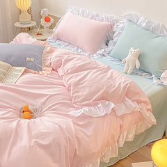 Cute bedding set 4pcs princess bedroom decoration kawaii pink fitted bed sheet/sheet pillowcase quilt cover twin full queen size