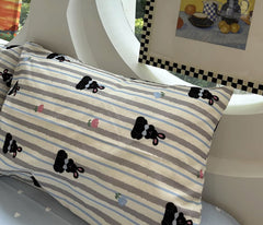 YICKYUE  -  Cute rabbit blue grey stripe bed set 1.2 1.5 1.8 2.0,twin full queen king cotton home textile bed sheet pillow case quilt cover