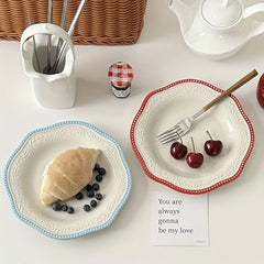 YICKYUE  -  2pcs of 8.5-Inch French Lace Plates, Embossed Bead Dot Dinner Plates, Royal Dessert Plates, Vintage Flat Plates, Pastry Plates, Fruit Plates, And Serving Dishes.