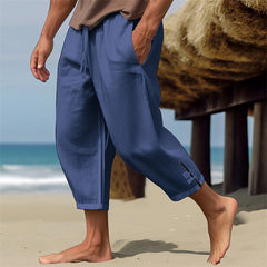 Hearujoy Summer Mens Linen Cropped Pants Oversize Loose Feet Forked Pencil Pant Fashion Casual Pantalones Beach Trousers Streetwear