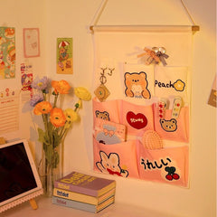 Pink Cute Wall storage bag behind the door Wall-mounted multi-layer storage closet storage bag closet organizer
