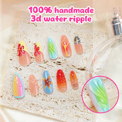 YICKYUE  -  24pcs Ins 3D Starfish Shell Decor Fake Nails Ocean Gradient Press on Nails Full Cover Wearable French Almond False Nail Tips