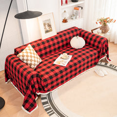 YICKYUE  -  Red Plaid Couch Cover Christmas Decoration Buffalo Check Sofa Blanket for Dogs Cat Furniture Decoration Protector Cushion Covers