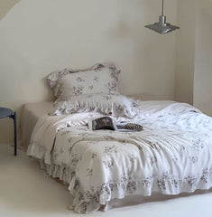 Yickyue -  fairyfair flower ruffled beding set,full queen king french rustic floral home textile flat sheet pillowcase duvet cover