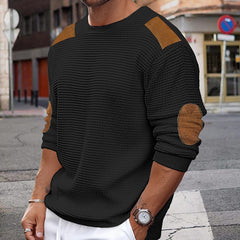 Hearujoy Men Patchwork Suede Knit Sweater Slim Fit Long Sleeve O-neck  Knitwear Spring Autumn Fashion Knitted Pullover Tops Streetwear