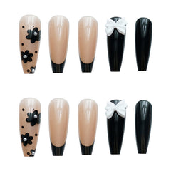 24pcs Artificial Nails Rhinestone Pearl False Nails Full Cover Nail Tips Butterfly Cartoon Press On French Ballerina Fake Nail