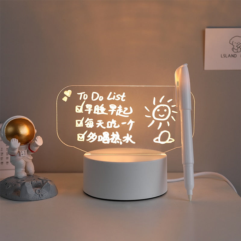 USB Acrylic Message Board with Pen Rewritable Night Light Daily Moment Memo Notepad Girl Bedroom Desktop Ornaments Gift