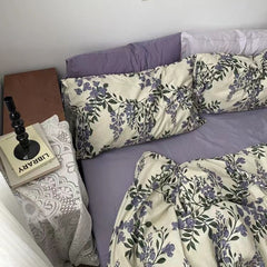 Yickyue 100% Cotton Bedding Set 4-piece/set Textile Home Wisteria Retro Bedding Set Deluxe King Bed Sheet/Duvet Cover/pillow Case