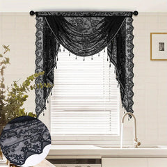 YICKYUE  -  French Romantic Lace Curtain Head with Pendant Decor Sheer Gauze Curtain Pelmet Wavy Valance Window Room Home Wedding Decoration