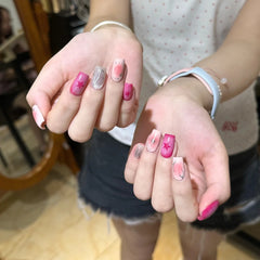 YICKYUE  -  10pcs Handmade Y2K Press On Nails Shiny Cat Eye Pink Star Blush Design Sweet Cool Fake Nails Wearable Nail Art Tips for Hot Girl