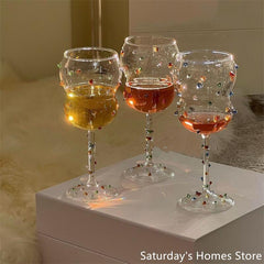 YICKYUE  -  Colorful Gem Goblet Wine Glass Champagne Coupe Sparkling Resistant Glass Cup Cocktail  Dessert Drinking Glasses