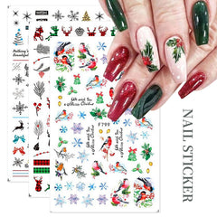 3D Nail Stickers Decals Snowflakes Christmas Xmas Transfer Stickers Nail Art Self-Adhesive Decals Cartoon Decoration DIY
