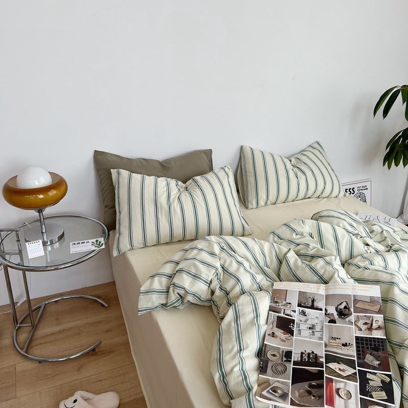YICKYUE  -Cotton Fabric Striped Four-piece Set