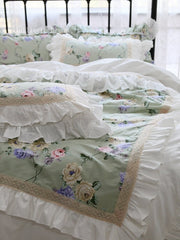 Yickyue Super Garden Princess bedding set handmade ruffle  Lace double duvet cover Bed sheet set for king size linens comforter sets