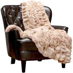 Yickyue Ruched Luxurious Soft Faux Fur Throw Blankets Fuzzy Plush Elegant Reversible for Sofa Chairs Couch Living Room Decor TJ7058