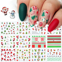 12pcs Christmas Cartoon Nail Art Stickers Water Decals Winter Santa Claus Nail Sliders Foils New Year Decorations TRA1165-1176