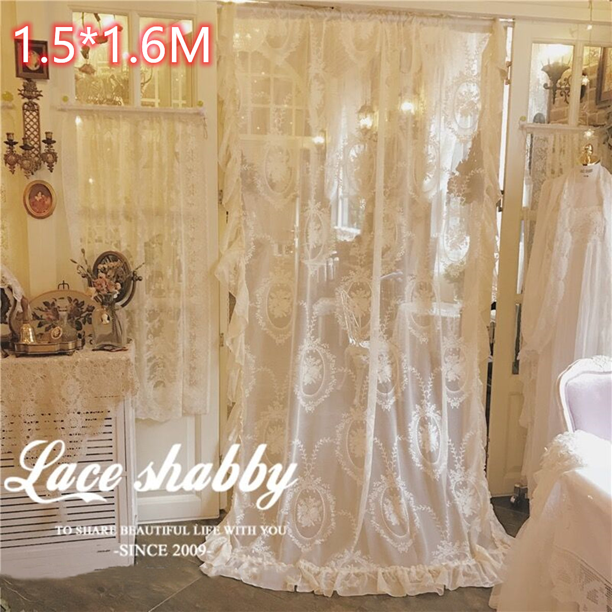 YICKYUE  -  French Lace Curtain for Living Room, White Floral Tulle Window Blinds for Bedroom, Kitchen Sheer Curtain, Drapes, Wedding Arch D