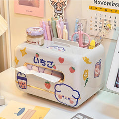 Kawaii Bear Tissue Storage Box Cute Table Napkin Holder Tissue Case Stationery Desk Organizer Box Home Office Storage Container