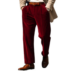Hearujoy Autumn Winter Men Velvet Suit Pants Leisure Oblique Insertion Pocket Straight Trousers Comfortable Business Vacation Casual Pant