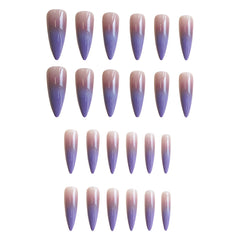 YICKYUE  -  24PCS Gentle Lavender Purple Gradient Tip Fake Nails Pointed Artificial Nails Press On Long Stiletto Fashion False Nails Almond
