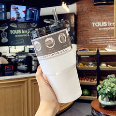 20oz/30oz Creative Vacuum Thermos Bottle With Straw Portable Large Capacity Stainless Steel Tumbler Travel Car Coffee Mugs