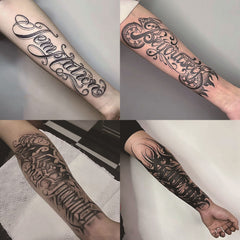 YICKYUE  -  4 Sheets Fake Tattoo Sleeve Arm Body Art Long Lasting 15 Days Herbal Juice Ink Temporary Tattoo Sticker Text Wings Totem Men
