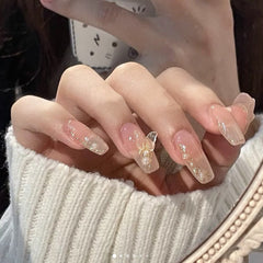 24pcs False Nail Detachable Finger Nail Butterfly Wholesale Pearl  Long Ballerina False Nails With Design Wearable Fake Nails