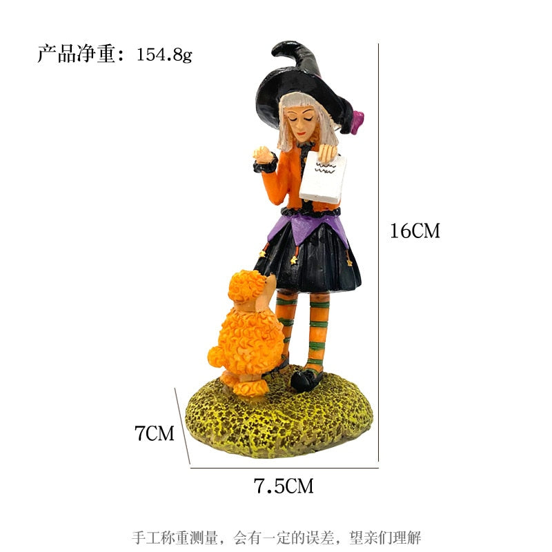 Halloween Decorative Figure Witch Statue Resin Pumpkin Elegant Witch Doll Figure Sculpture Ornaments Party Home Decor Gifts