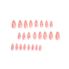 YICKYUE  -  Fantasy White Love Heart Star Rhinestone Butterfly Wearable Full Cover Pink Almond Shape Finished Fake False Nail Press on Nails
