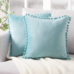 J Velvet Cushioncover pillowslip with Ball Soft Decorative Cushion Home Decor for Sofa Set Bedroom Pillowcase Blue Pink Pillow