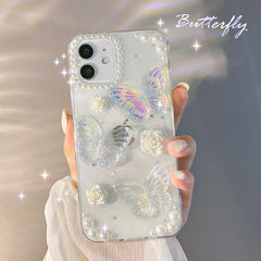 Retro 3D butterfly beauty phone case for iphone 12 mini 11 pro max 8 plus x xsmax 7 xr soft silicone Pearl cartoon cute cover