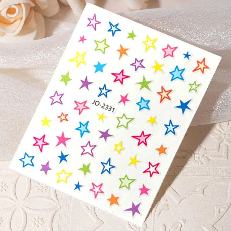 Yickyue Color Star Nails Sticker Hot Special Red Blue Five-pointed Star Love Adhesive Cute Small Fresh Nail Decal 2023 Korean Version