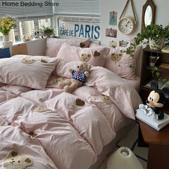 YICKYUE  -  White Green Bear Bedding Set Duvet Cover Queen Full Twin Size Bed Flat Sheet Kids Girls Room Decor Quilt Cover Pillowcase Kawaii